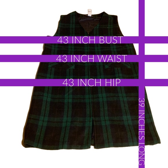 VINTAGE 1990'S SAG HARBOR BLUE & GREEN PLAID WOOL BLEND JUMPER DRESS (14) - Picture 11 of 12